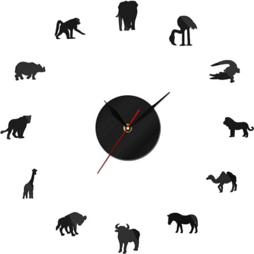 Self Adhesive Wall Clocks Large Wall Clock African Animals 3d Large Size Clock Modern Style Safari Wildlife As Birthday Gift