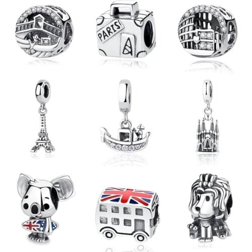 Original 925 Sterling Silver Bead Charm National Heart Flag Pendant Charms Fit Bracelets Women DIY Jewelry
