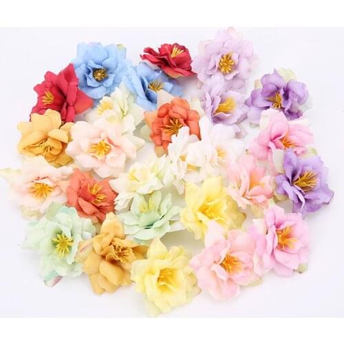50 PCS 5.5cm Artificial Flower Head Silk Rose Orchid For Wedding Decor Party DIY Wreath Christmas Scrapbooking Craft Fake Flower