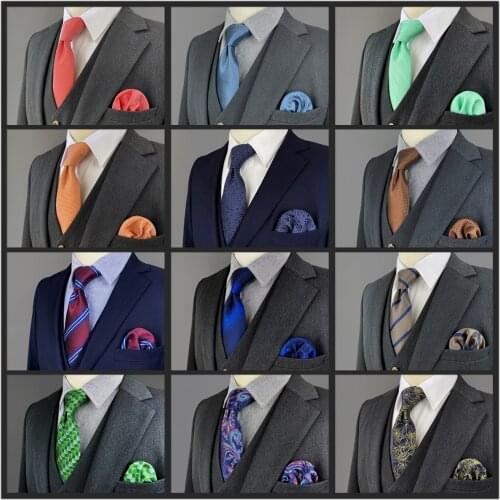 Blue Green Necktie Set for Men Tie with Pocket Square Handkerchief Pink Luxury Striped Wedding Guest Gift Christmas Solid Dots