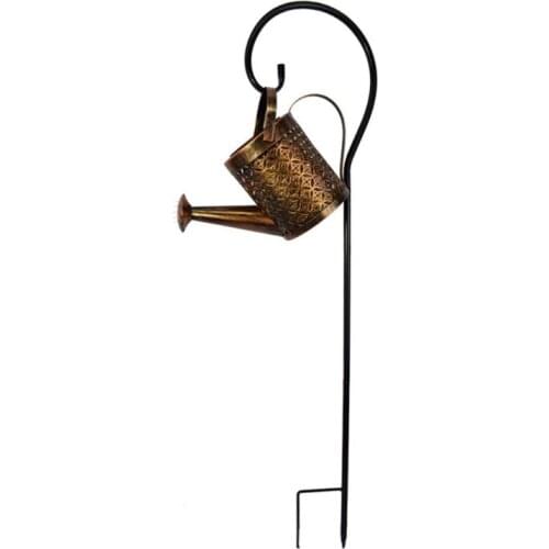 Ought Iron Hollow Out Lamp Metal Solar Powered Watering Can Kettle Sprinkles Fairy LED Lights String Garden Lawn Decor