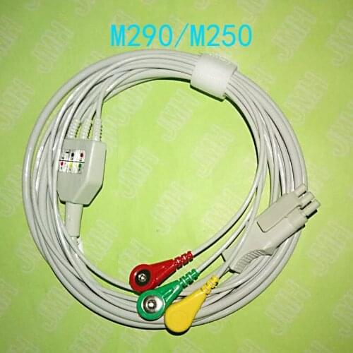 Compatible with 3pin Primedic M290 and M250 ECG Machine the one-piece 3 lead cable and snap leadwir,AHA or IEC