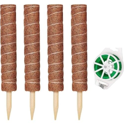 Moss Poles for Climbing Plant Coir Moss Totem Extension Pole Stick for Plant Support with 20M Garden Twist Tie, 4 Pack