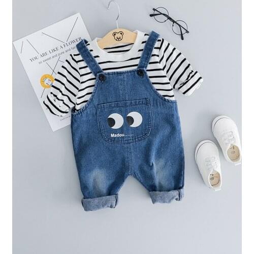 Spring Infant Boy Clothes Set Girls Clothing Set Kids Baby Suit Outwear Baby Long Sleeve T Shirt+Boys Overalls Denim Pants 1-3Y