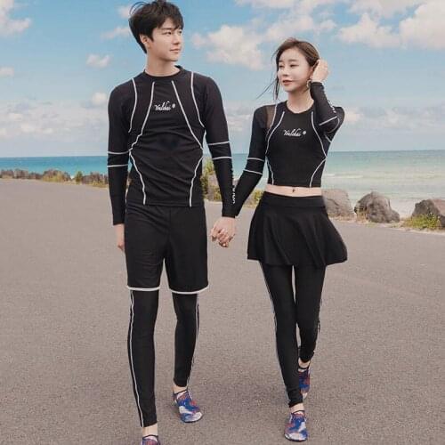 Womens 4pcs Men 3pcs Rash Guard Long Sleeve Crop Swim Surf Shirt Tights UPF50 Sun UV Protection Yoga Running Athletic Tracksuit