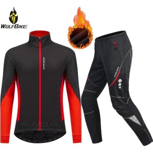 WOSAWE Winter Pro Team Long Sleeve Mens Cycling Set Water Repellent Bicycle Clothing MTB Bike Jackets Jersey Pants Uniform
