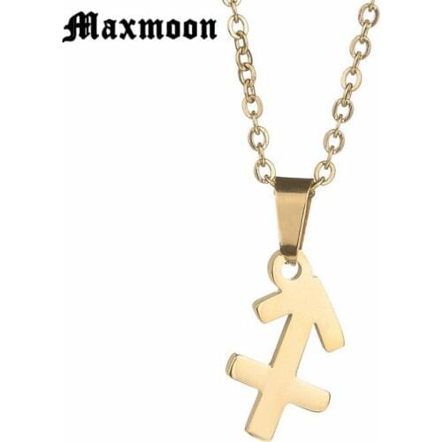 Maxmoon Top Quality Zodiac Jewelry Sagittarius Necklaces & Pendants Stainless Steel Necklace for Men Women