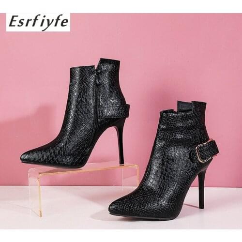 ESRFIYFE Women Ankle Boots Thin High Heels Snake Print Short Boots 2020 New Autumn Winter Pointed Toe Stiletto Shoes Women