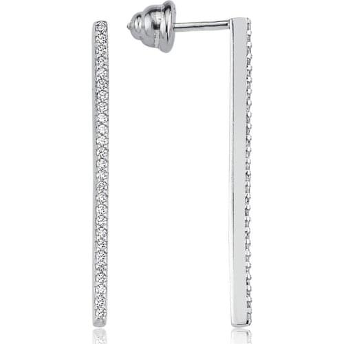 Valori Jewels Slim Stone, Zirconia White Gemstone, Rhodium Plated, Sterling Silver Earrings