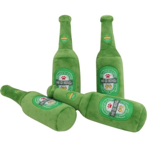 1pc Plush Squeaky Bone Dog Toys Bite-Resistant Clean Chew Puppy Training Soft Beer Bottle And Beer Glass Pet Supplies