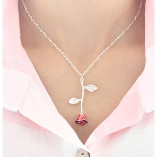 2019 Classic Alloy Rose Pendant Necklace 3 Color Attract Lady Jewelry Metal Chain Necklace for Girlfriend Romance Birthday Gift