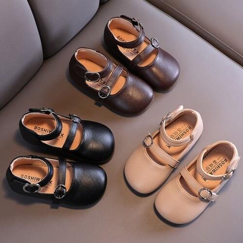 2020 Autumn Spring Retro Girls Shoes Leather Double Buckle Shoes For Kids Mary Janes Flats Ankle Strap Child Princess Shoes 1-6y