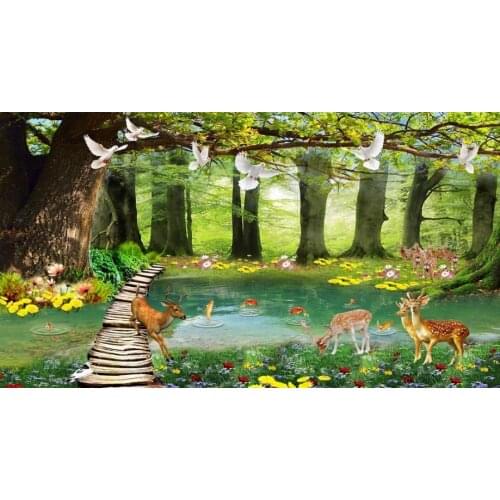 3D Wallpaper Tree sika deer Mural Wallpaper Living room Bedroom Forest Background Decoration Wall Painting