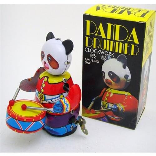 Drumming Panda Adult Collection Antique Style Clockwork Tin Toys Wind Up Toys Robots iron Metal Models Craft
