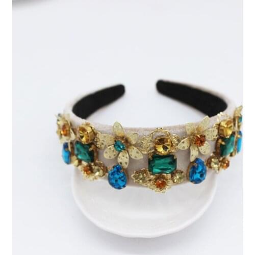 Baroque court retro catwalk bow with large flower pearl gems headband bridal Exaggerated fashion ball club hair band 832