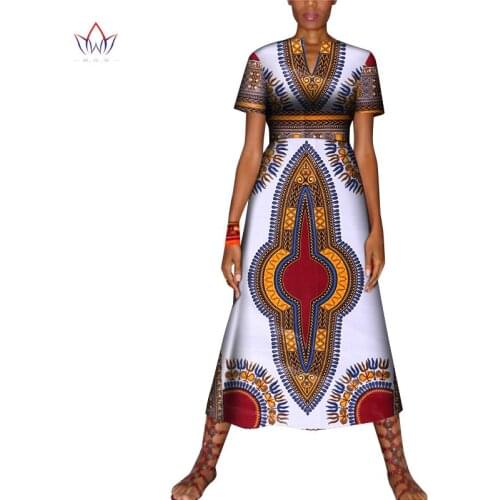 Bintarealwax African Dresses for Women Dashiki Java Pattern Elegant Party Dress Plus Size Traditional African Clothing WY8358