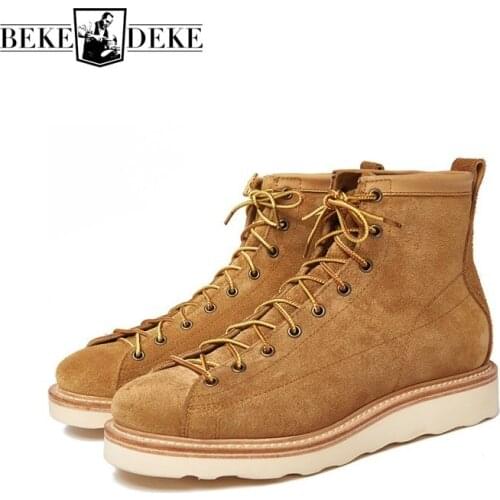 Vintage Mens New Cow Suede Casual High-Top Round Toe Lace Up Ankle Boot Fashion British Style Thick Bottom High Quality Boot