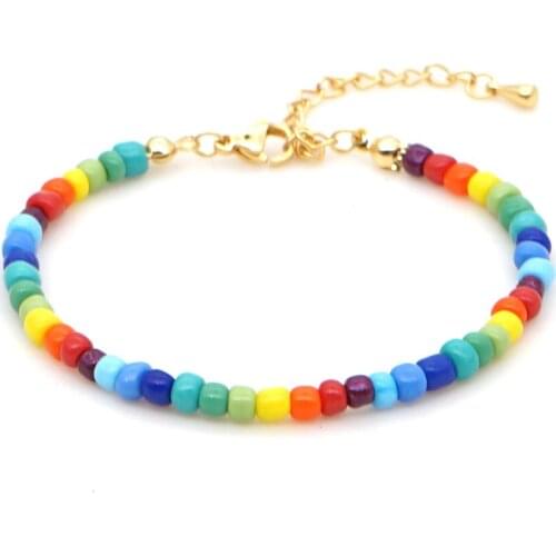 GO2BOHO Rainbow Beads Bracelet For Women Summer 2020 New Bracelets Jewelry Pulsera Boho Adjustable Stainless Steel Clasp Armband