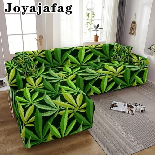Leaves L Shape Stretch Sofa Cover For Living Room 1/2/3/4 Seater Washable Weed Leaf Slipcover Dust-proof Elastic Couch Covers