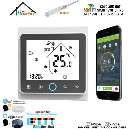 HESSWAY TUYA APP Smart Fan Coil WIFI Thermostat 24VAC for 4pipe 2Pipe Heat Cool Temp