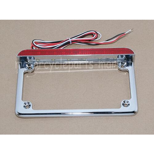 Chrome 12V Motorcycle Aluminum 4'' X 7'' License Plate Frame LED Brake Light Universal For Harley Dyna Softail Sportster XL