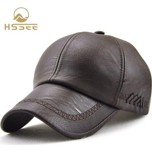 HSSEE high quality PU fishing hat retro fashion autumn and winter mens baseball cap leather warm autumn mens accessories