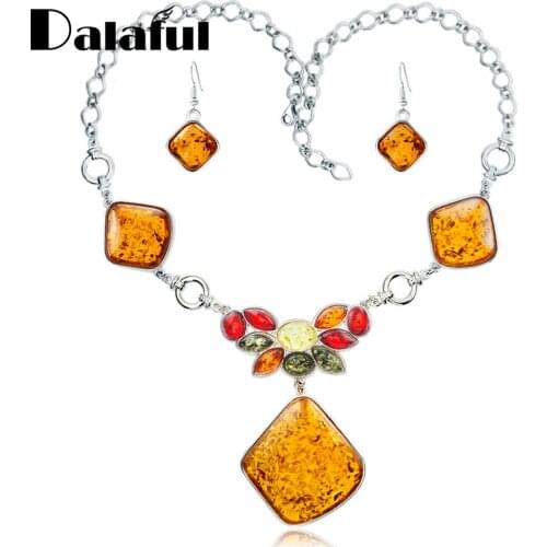 Exquisite Charm Huge Multicolor Flower Baltic Synthetic Imitation Pendant Necklaces Dangle Earring Chic Jewelry Sets L41201D