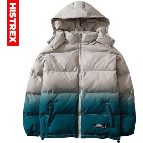 Men Hip Hop Streetwear Gradient Color Hooded Jacket Padded Parka Winter 2019 Harajuku Trench Coat Windbreaker Outwear Oversize