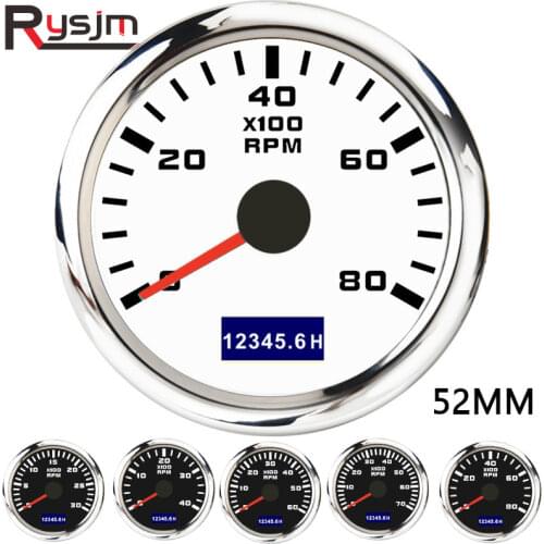 3000/4000/6000/7000/8000 RPM 52mm Boat Tachometer Hourmeter Gauge outboard rpm meter With Red Backlight boat accessories marine