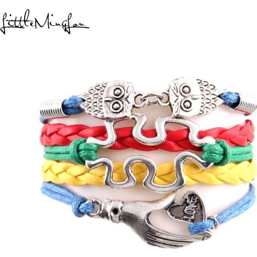 Little Minglou Hope Autism Awareness Bracelet Owl Jigsaw Puzzle Piece Love Hand Charm men bracelets & bangles for women jewelry