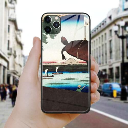 Japanese style Mannen Bridge Ukiyoe Soft Silicone Glass Phone Case Cover For iPhone SE 6 6s 7 8 Plus X XR XS 11 12 Mini Pro Max
