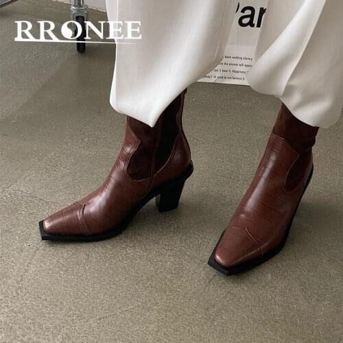 The new autumn/winter 2021 embossed single boot midrange boot is skinny and chunky with retro square toe Western cowboy Knight b