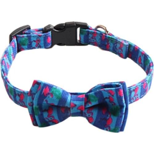 15PCS / LOT New Pet Collar Flamingo Ladybird Bee Printing Dog Collar Pet Bowtie Dog Cat Necklace Adjustable Strap