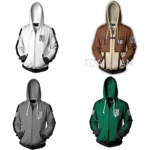 Attack on Titan 3D Printing Hooded Sweatshirts with Cap Sportswear Oversize Loose for Adult Children Kids Student Zipper Fashion