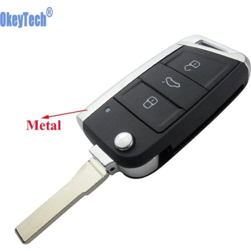 OkeyTech 3 Buttons Modified Folding Flip Remote Car Key Cover Case Fob Shell For VW Golf 7 GTI MK7 Skoda Octavia A7 Seat No Logo