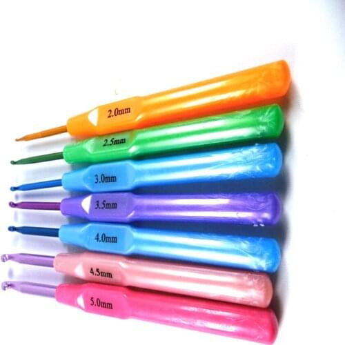 7pc/set 50 Sets/lot Plastic Handle Aluminum Crochet Hook Needle Knitting Needle DIY Knitted Needlework Tool Hooks