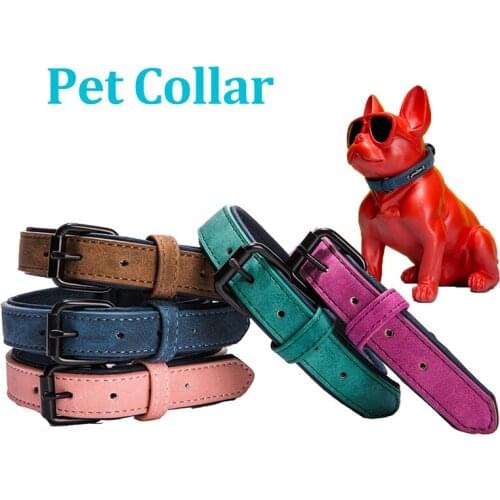 Real Leather Dogs Collars Basics Adjustable Personalize Pet Collar For Small Medium Large Dogs Simple Style Soft Pet Necklace