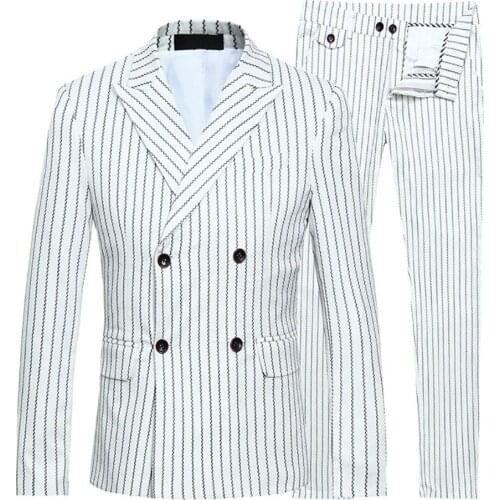 Jackets + Vest + Pants )New Mens Fashion Boutique Striped Business Casual Suit Three-piece Groom Wedding Dress Suit