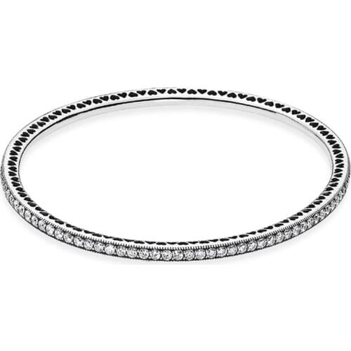 Authentic 925 Sterling Silver Twinkling Forever Fashion Bangle Fit Pandora Women Bead Charm Bracelet Gift DIY Jewelry