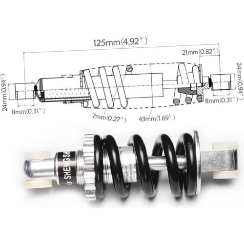125mm 750 LB Rear Suspension Damper Spring Shock Absorber for 49cc 47cc Pocket QuadBike for Mountain Bike Bicycle Cycling