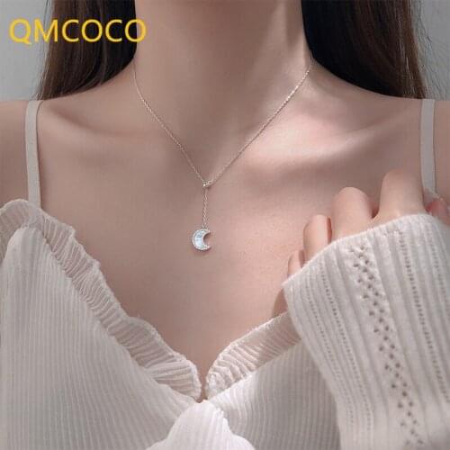 QMCOCO 925 Silver Necklace New Style Trendy Design Shell Moon For Woman Birthday Party Jewelry Gift Neck Accessories