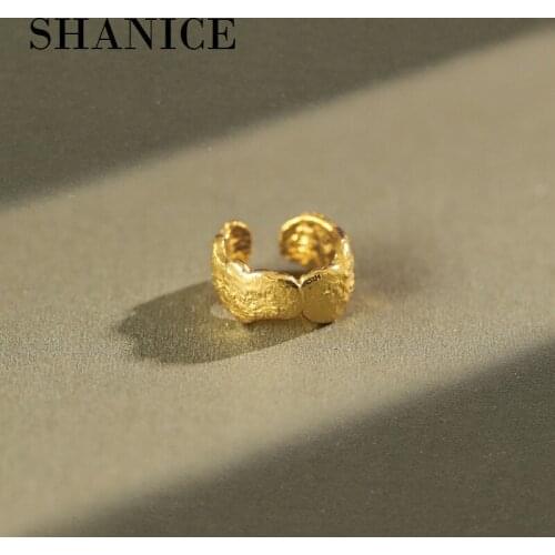 SHANICE Wide S925 Sterling Silver Ear Cuff Non Pierced Clip Earring Trendy Punk Ins irregular Concave Convex Tin Foil Shape