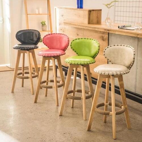 1000 Bar chair solid wood bar front desk chair simple tea shop high stool home rotating creative bar chair