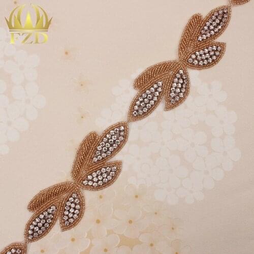 Wedding Rose Gold Beaded Rhinestones Sliver Crystal Appliques Patches Sewing On Bridal Sash Belt Strass Applique Trim Wholesale