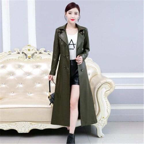 2020 New Spring Autumn Haining Leather Windbreaker Womens slim Leather Coat Plus Size 7XL Temperament Leather Trench Coats b548
