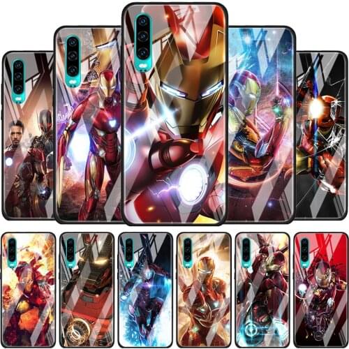 Iron Man Cool Marvel for Huawei P40 P30 Pro Plus P20 P10 Lite P Smart Z 2021 2020 2019 Luxury Tempered Glass Phone Case