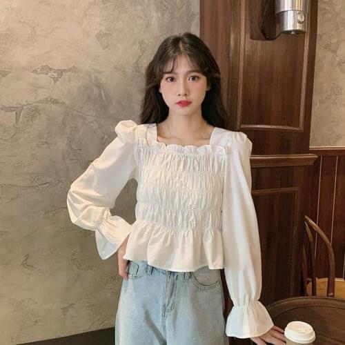 Women Blouse 2021spring Square Collar Top White Shirt Womens Clothing Blusas Mujer De Moda