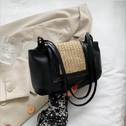 Female Shoulder Bag New Design Straw Soft Pu Leather Underarm Bags For Women Fashion Weave Thread Square Mini Bags Сумка Женская