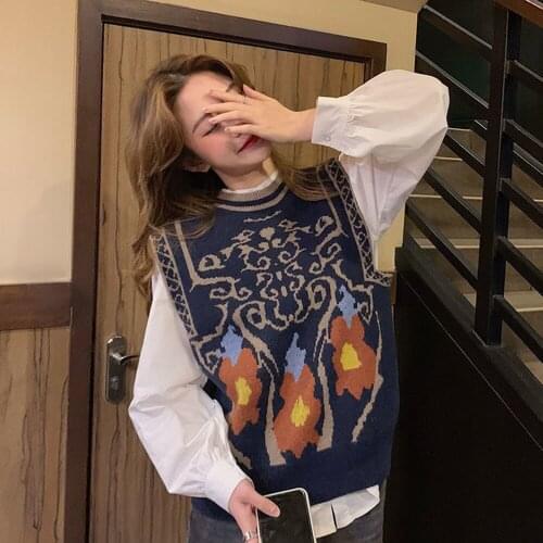 Harajuku Sweater Vest Women Sleeveless Knitted Red Sweet Korean Style Jumpers Female Jacquard Loose Winter Tops Chic Folks Style