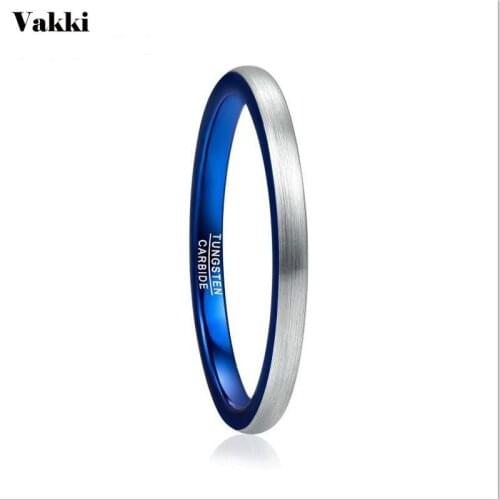 VAKKI 2mm Womens Tungsten Ring Brushed Inner Blue Carbide Engagement Ring Silver Color Simple Ring For Party Daily Jewelry